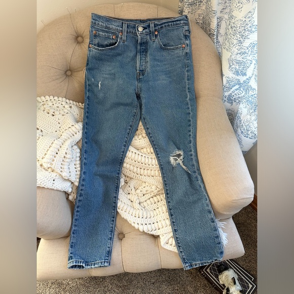 Levi's Denim - Levi’s 501 S (skinny) buttonfly distressed women’s jeans 28x28.  Big E re-makes.